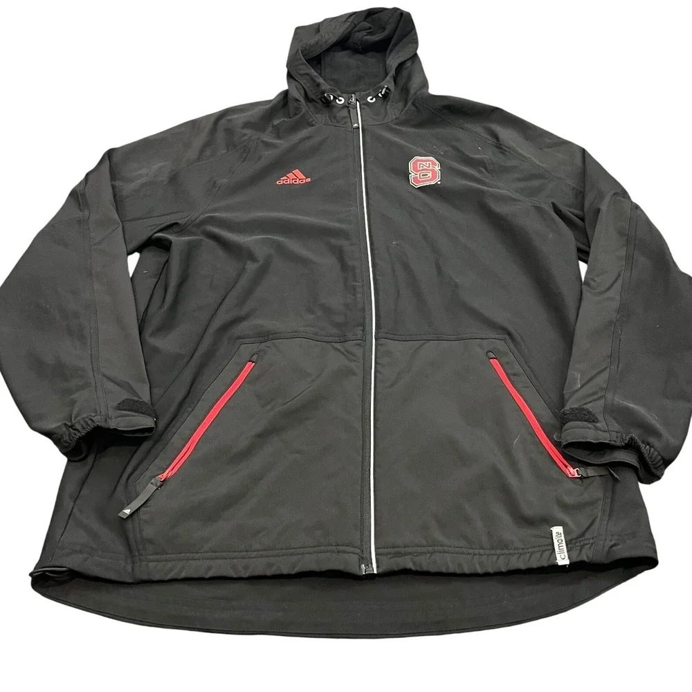 Adidas NC State Wolfpack Jacket Mens XL Black Climalite Full Zip Hooded Sideline